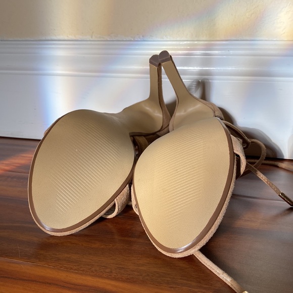 BNWOB Steve Madden Presidnt Sand Suede Leg Wrap Heels, Size 5.5 - Picture 12 of 12